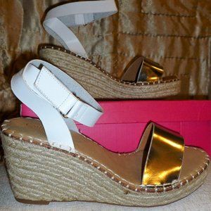 NWT White & Metallic Wedges w/Adjustable Straps